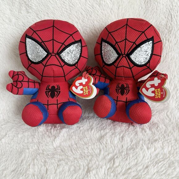 Ty Beanie Babies Spider-Man Lot Of 2 Beanbag Plush 6” Marvel NWT - Picture 1 of 4